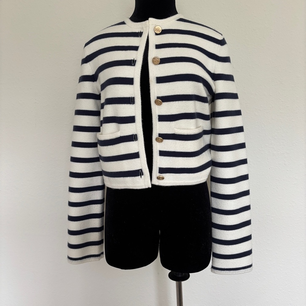 Abercrombie and Fitch LuxeLoft Crew Sweater Jacket White Navy Stripe Lady Jacket - Picture 5 of 10